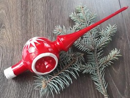 Red Christmas glass tree topper 10.9 inch,vintage tree Christmas glass f... - $24.68