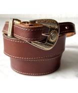 Vintage Chambers Ranger Brown Leather Belt Gold/Silver Buckle-Keeper-Tip... - $541.67 MXN