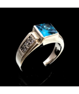 Classic Sterling silver men&#39;s ring with a stunning Princess cut Blue CZ ... - $102.13 CAD