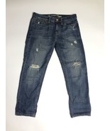American Eagle Jeans Low Rise Straight Ladies Sz 0 Blue Denim Ripped Dis... - £19.11 GBP