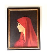 Vtg Lady in Red Portrait Oil Painting Canvas Signed Mid Century Modern MCM - $209.01 CAD