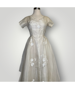 Vintage Dress 1950s Wedding Full Skirt Ivory Short Sleeve Embroidered Sz... - £172.01 GBP