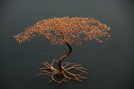 Handcrafted Pure Copper Metal Wire Bonsai Tree Sculpture 3.7&quot; in height  - £59.01 GBP