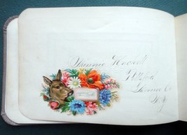 1884 Antique Autograph Album Pittsford Ny Minnie Hackett Die Cuts Victorian - £69.59 GBP