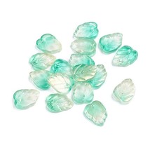 10 Glass Leaf Beads Green Jewelry Supplies 14mm Fall Trees Transparent - $4.94