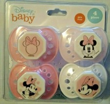 Disney Baby Girl Minnie Mouse Pink/White Ortho Pacifiers Soothers 4 Piece Binky - £7.72 GBP