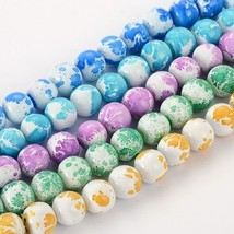 Bkg Painted round Glass Beads  lot of 5 strands 4mm mixed color  31&quot; lg  7HP - £4.94 GBP