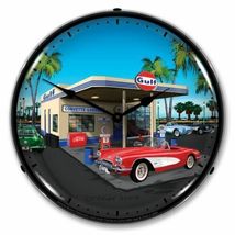 1959 Corvette Gulf Station LED Clock Garage Oil Car Man Cave Lighted Nos... - £186.65 GBP
