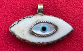 Tantric Buddhist Mother Of Pearl Evil Eye In Embossed Silver Pendant - £25.89 GBP