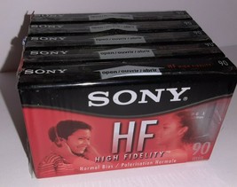 Vintage Sony HF 90 Blank Cassette Tapes x5 High Fidelity Normal Bias NEW... - $9.90