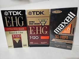 Tdk &amp; Maxell Vhs Video Tapes T-120 E-HG Extra High Grade [3 Pack] New, Sealed - £10.95 GBP