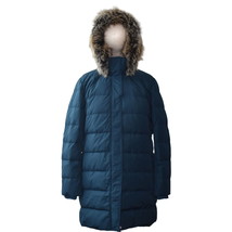 Lands End Down Winter Coat Parka Puffer Womens XL 18 Dark Teal Faux Fur Hood - £131.47 GBP