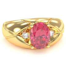 Men&#39;s Designer Pink Tourmaline Diamond Ring In Solid 14k Yellow Gold - £638.68 GBP