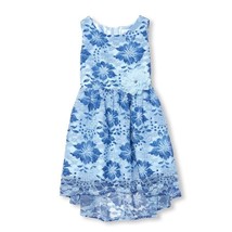 NWT The Childrens Place Girls Sleeveless Blue Floral Lace Woven Dress Size 16 - £10.38 GBP