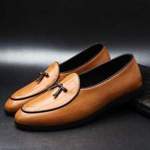 New Men&#39;s Handmade Embossed Leather Brown Tassel Loafers Shoes - £125.54 GBP
