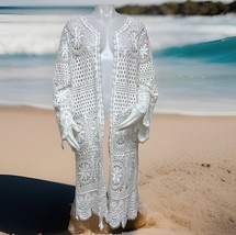 Romans Crocheted Coverup Cardigan Womens 14/16 White Bell Sleeve Cottage... - $539.03 MXN
