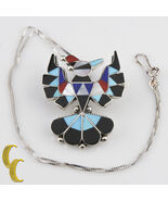 Native American Semi-Precious Inlay Eagle Necklace and Earring Set w/ Bo... - $4,411.24 MXN