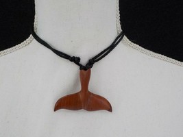 Adjustable Choker Black Cord Necklace W Native Hawaiian Wood Dolphin Tail Charm - £11.18 GBP