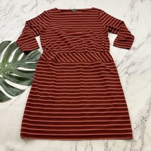 LL Bean Signature Womens Sheath Dress Size 16 Red Pink Striped 3/4 Sleeve - £25.59 GBP