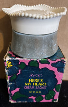Vintage AVON Here&#39;s My Heart Cream Sachet Empty Decorative Vanity Jar - £4.96 GBP