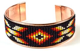 Cuff Copper Bracelet with Black, Orange Southwest Inspired Pattern! - €11,94 EUR