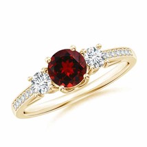 ANGARA Classic Prong Set Round Garnet and Diamond Three Stone Ring - £1,171.21 GBP