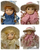 Bisque Jointed Dolls Miniature 3 in Bonnet Party Dress Cottage core Lot of 4 Vtg - £13.83 GBP