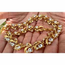 Stunning 1980 VTG Napier Signed Necklace Gold Tone Leaf w/ Crystals - $78.41