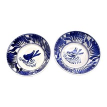 Set Of 2 Mexican Talavera Cobalt Blue Bird Bowls 6.75” Hand-Painted Vintage Lot - $37.39