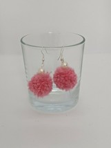 Handmade Mini Pink Pom Pom Balls White Pearl Pom Pom Earrings - £3.98 GBP
