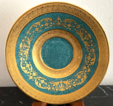 Antique Royal Doulton 5 5/8&quot; Heavy Gold Encrusted with Green Ground Saucer - £77.12 GBP
