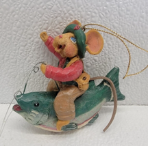 Vintage Kurt Adler Fisherman Fishing Mouse Riding Bronco Fish - £12.64 GBP