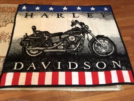 Vtg  HARLEY DAVIDSON Biederlack Official Fleece Blanket Wall Hanger 50” X 60” - £23.68 GBP