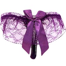 Mystic Purple Lace&Bowknot Sheer Panties Hipster G-String Thong Lingerie Asian M
