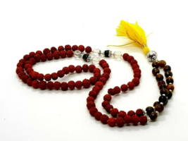 Tigers Eye Necklace Worry Beads Mala Beads Rudraksha Gemstone Crystal Jewellery - £10.00 GBP