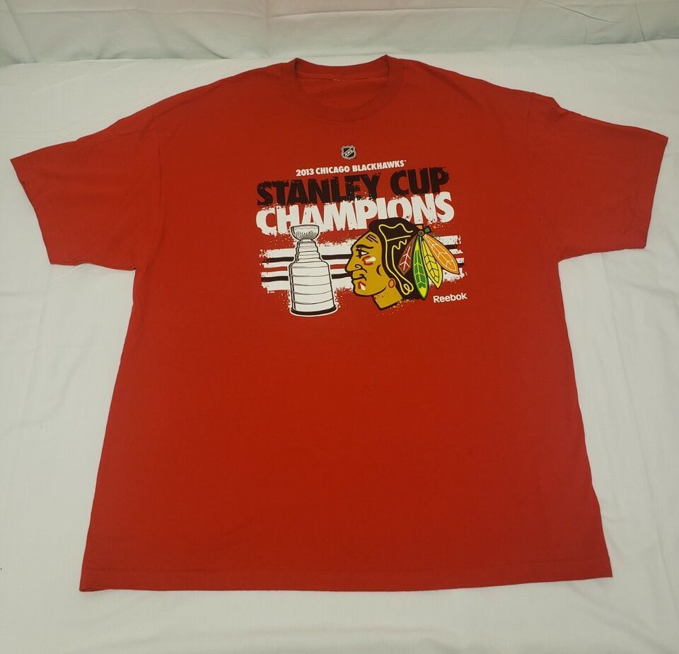 Primary image for Chicago Blackhawks T Shirt Reebok 2013 Stanley Cup Champions Mens 4XL Red NHL