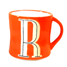 Letter R  Mug Monogram Anthropologie Orange Initial  Handpainted - $22.43