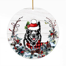 Cute Norwegian Elkhound Dog Santa Hat Wreath Christmas Ornament Acrylic Gift - £13.49 GBP