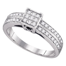 Sterling Silver Womens Round Diamond Square Cluster Bridal Wedding Engageme - £202.49 GBP