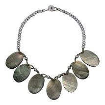 Shiny Sheen Sea Shell in Gray Tones Oval Statement Necklace - £13.77 GBP