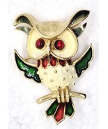 Sears Traditions Vintage 1960&#39;S Enamel Glass Cabochon Owl Pin  / Brooch  - $29.99