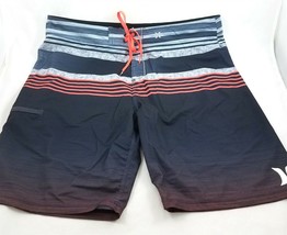Hurley Phantom Blue Orange Striped Board Shorts Swim Trunks Swimwear Mens 38 - £23.54 GBP
