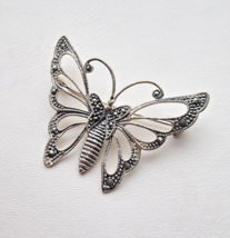 FAS VINTAGE 925 STERLING SILVER MARCASITE BUTTERFLY BROOCH - $48.51