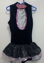 Curtain Call Girls Dance Costume CM M Medium Black &amp; Pink Silver Jazz Chest 24” - £7.58 GBP