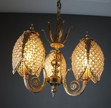 Stunning Framon Gilded Art Nouveau Crystal 3 Arms Italian Chandelier 1980s - $6,406.11 MXN