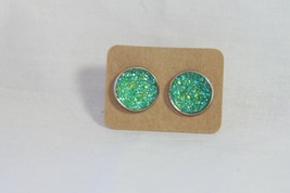 Faux Druzy Stud Earrings 12mm (New) Sparkling Lucky Green - £4.51 GBP