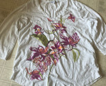 CHICO&#39;S - Watercolor FLORAL PRINT COTTON BLEND 3/4 SLEEVE KNIT TEE Sz Large - £20.53 GBP