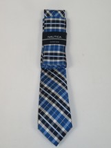 Men's  Nautica Tie and Hankie Set Woven Silky Feel #Nautica-5 Blue Checkers image 4