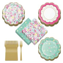 Floral Tea Party Supplies - Scalloped Paper Dessert Plates, Napkins, For... - £18.26 GBP+