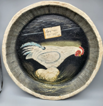 Vintage Primitive Folk Art Bowl Large Tray Laying Hen Eggs Farmhouse Chi... - $29.95